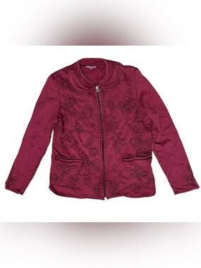 Coldwater Creek Women's Berry Zip-Front Embroidered Jacket Sz S